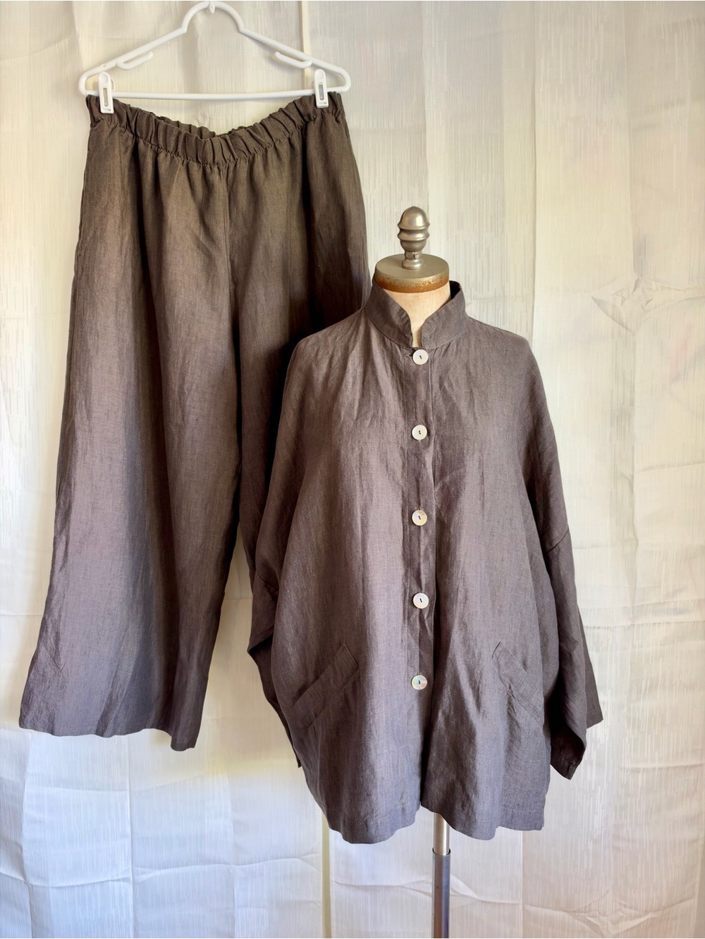bryn Walker Wide-Leg Linen Pant Set in Taupe-Brown